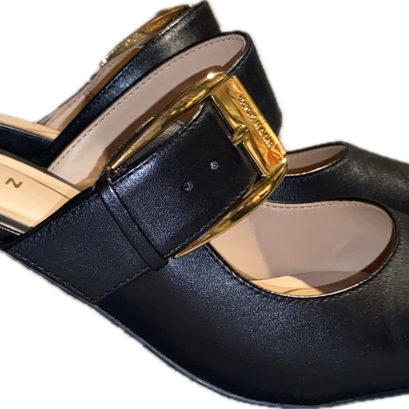 COLE HAAN Kitten Heel Mules with Gold Buckle - Picture 16 of 16